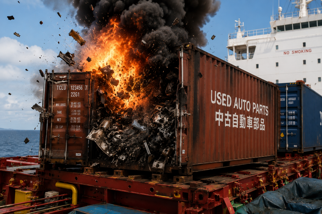 中古自動車部品積載コンテナの航行中爆発事故