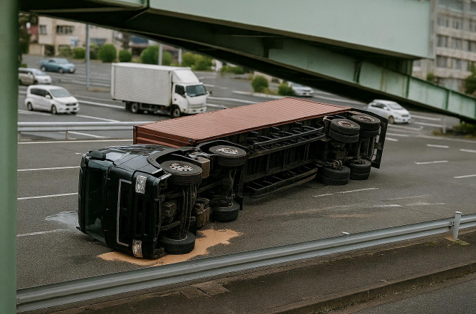 重量超過によるトラック横転事故