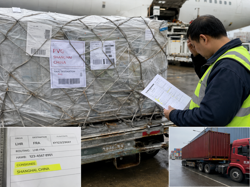 中国向け航空貨物の誤発送による継搬費用